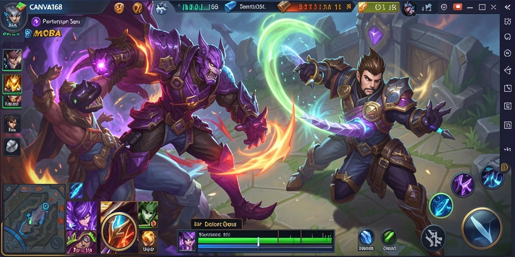Screenshot gameplay menarik dari CANVA168 dalam aksi perang MOBA.