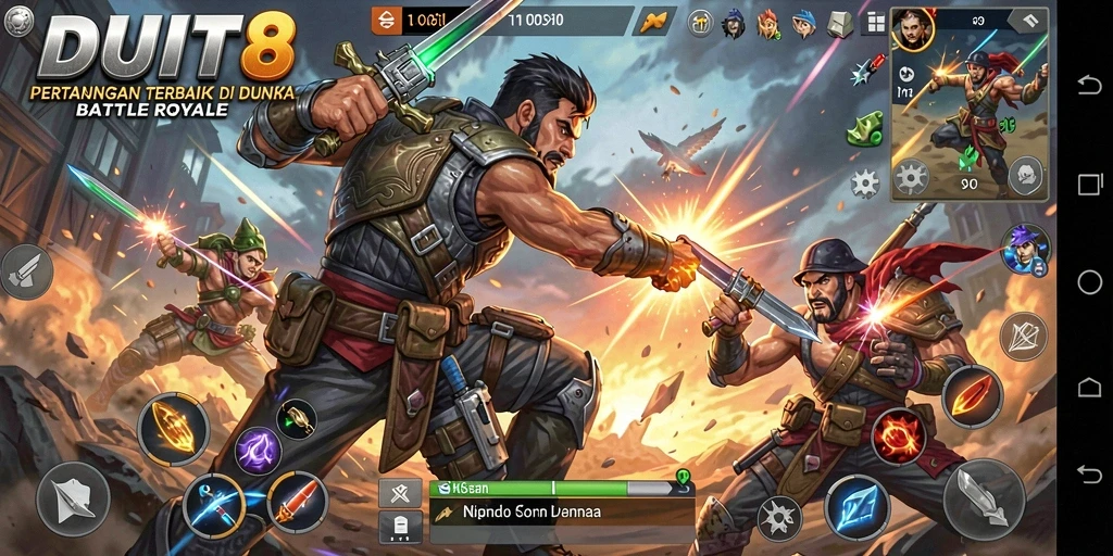 Tangkapan layar gameplay DUIT8 yang menampilkan aksi Battle Royale mendebarkan.