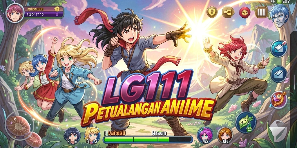 Tampilan gameplay LG111 yang menampilkan karakter-karakter anime yang dinamis.