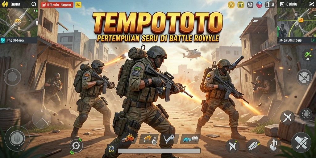 Gambar gameplay intens dari TEMPOTOTO dalam pertempuran Battle Royale.