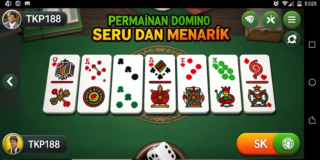 Tampilan gameplay seru dalam aplikasi TKP188 yang menampilkan permainan domino.