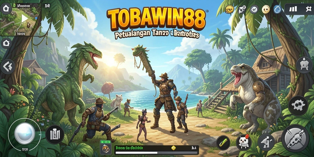 Screenshot gameplay TOBAWIN88 yang menunjukkan petualangan di dunia terbuka.