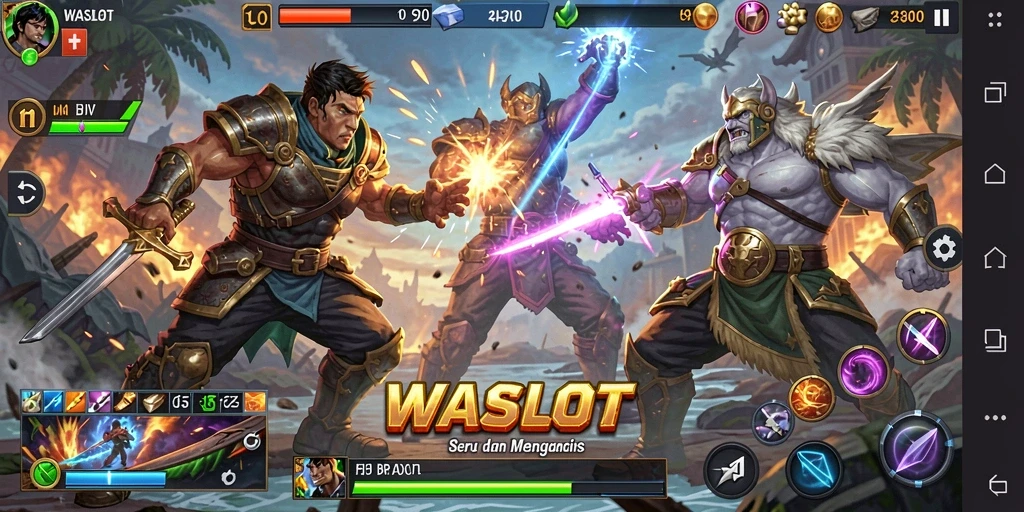 Screenshot gameplay WASLOT yang menunjukkan aksi pertarungan yang menegangkan.